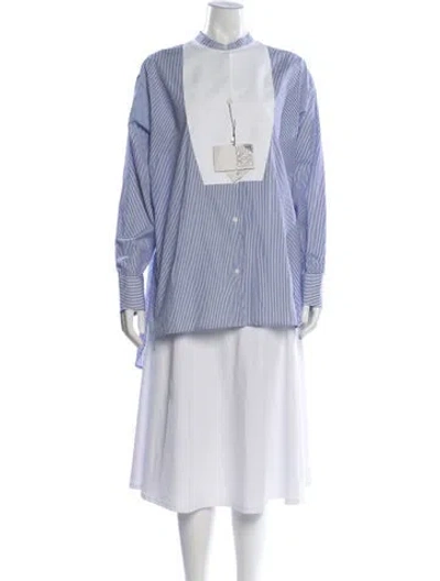Pre-owned Loewe Striped Long Sleeve Button-up Top W/ Tags In Blue