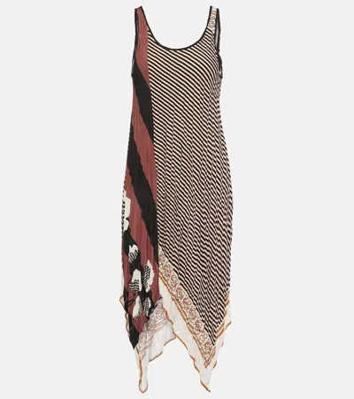 Loewe Printed Crinkled Midi Dress In Light Beige Multi