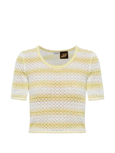 Loewe Striped Short-sleeved Knit Sweater In Yellow