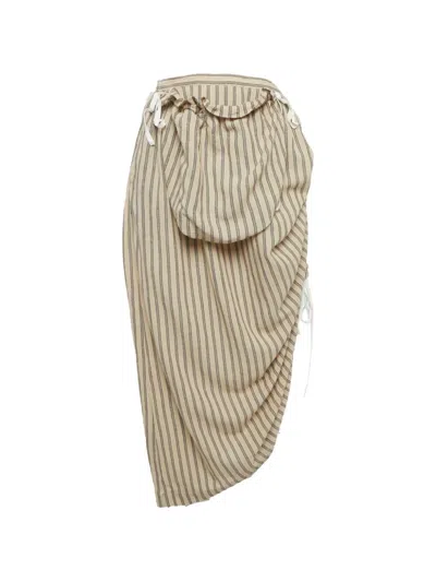 Pre-owned Loewe Striped Ruched Maxi Skirt In Neutral