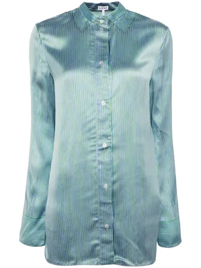 Loewe Striped Sewn-in Collared Satin Shirt In Green Blue White