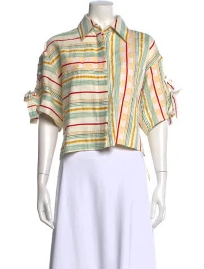 Pre-owned Loewe Striped Short Sleeve Blouse In White