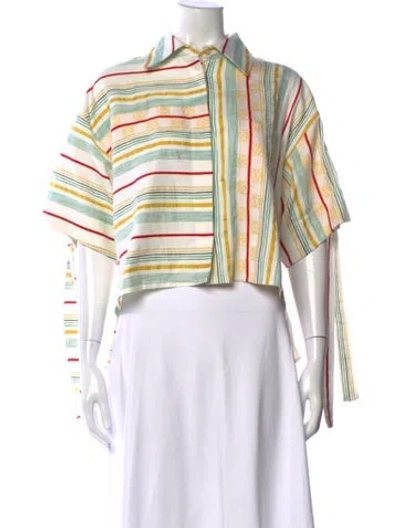 Pre-owned Loewe Striped Short Sleeve Top In White