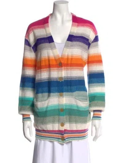 Pre-owned Loewe Striped V-neck Sweater In Blue