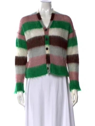 Pre-owned Loewe Striped V-neck Sweater In Green