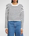 Loewe Striped Wool-blend Sweater With Anagram Detail In Off Wt Nvy