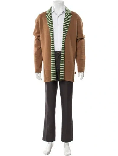 Pre-owned Loewe Striped Wool Moto Jacket W/ Tags In Brown