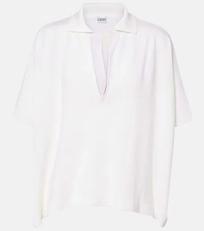 Loewe Striped Wool Polo Sweater In White/burgundy