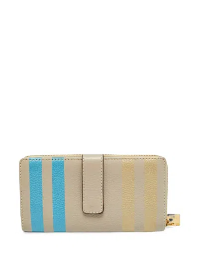 Pre-owned Loewe Stripe-detail Zip-around Continental Wallet In Neutrals