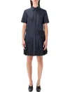 Loewe Structured Cotton-blend Gabardine Button-front Short Dress With Pleated Skirt And D-ring Belt In Blue