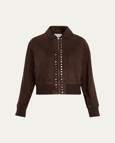 Loewe Studded Suede Bomber Jacket In Brown