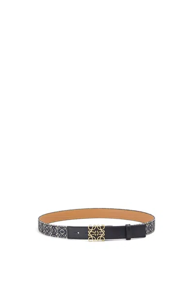 Loewe Stylish Black And Gold Anagram Belt For Women | Ss24 Collection In Black Gold