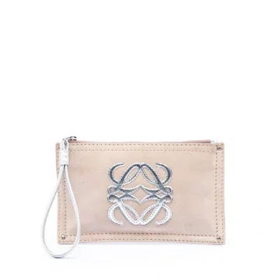 Pre-owned Loewe Suede Anagram Clutch In White