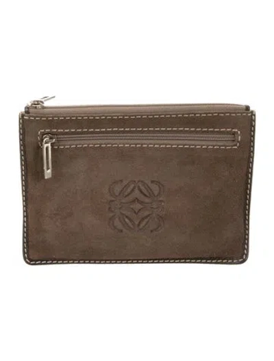 Pre-owned Loewe Suede Anagram Pouch In Brown