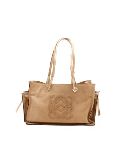 Pre-owned Loewe Suede Anagram Tote Bag In Beige