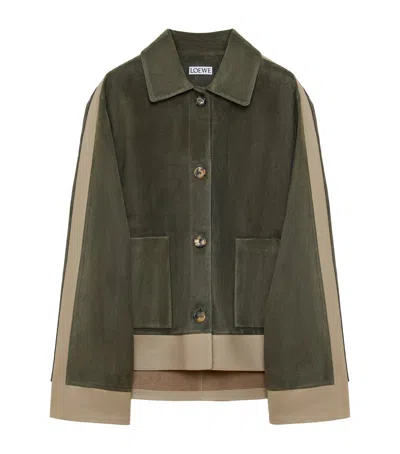 Loewe Suede And Leather Panelled Jacket In Green