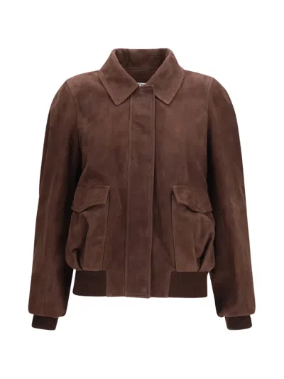 Loewe Suede Jacket Collared Design Front Pockets In Brown