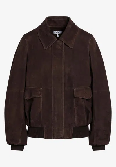 Loewe Suede Bomber Jacket In Brown