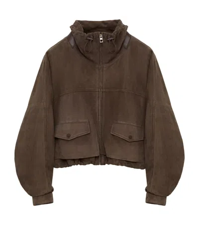 Loewe Suede Bomber Jacket In Brown
