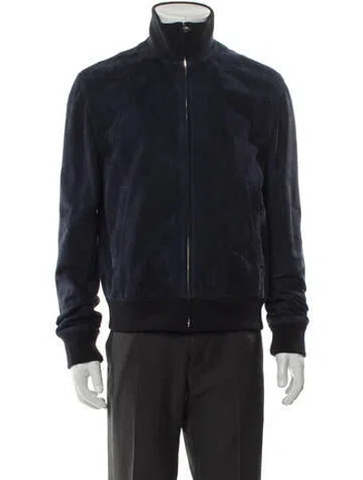 Pre-owned Loewe Suede Bomber Lamb Leather Windbreaker In Blue