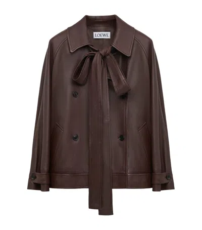 Loewe Suede Bow-detail Jacket In Brown