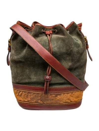 Pre-owned Loewe Suede Bucket Bag Vintage In Green