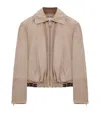 Loewe Buckle-embellished Leather-trimmed Suede Jacket In Neutral