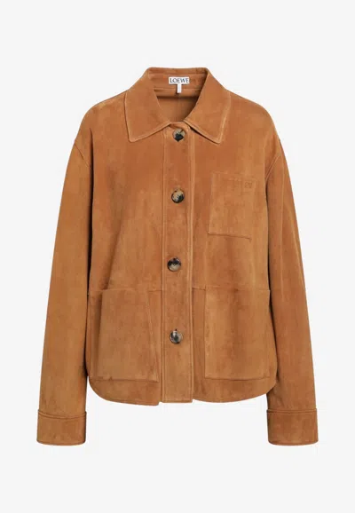 Loewe Light Brown Suede Workwear Jacket In Orange