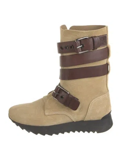 Pre-owned Loewe Suede Colorblock Pattern Boots In Brown