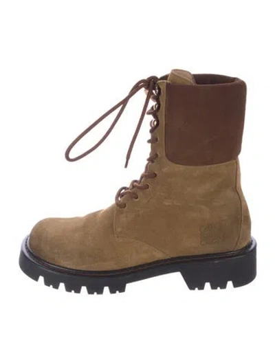 Pre-owned Loewe Suede Colorblock Pattern Combat Boots In Brown