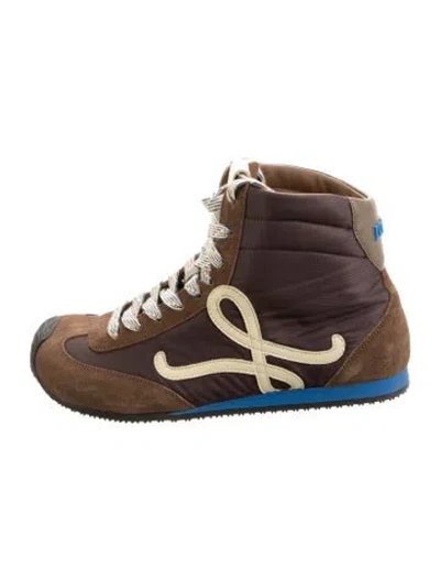 Pre-owned Loewe Suede Colorblock Pattern Hiking Boots In Brown