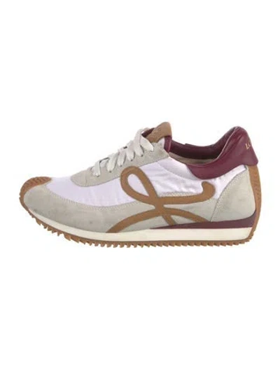 Pre-owned Loewe Suede Colorblock Pattern Sneakers In White