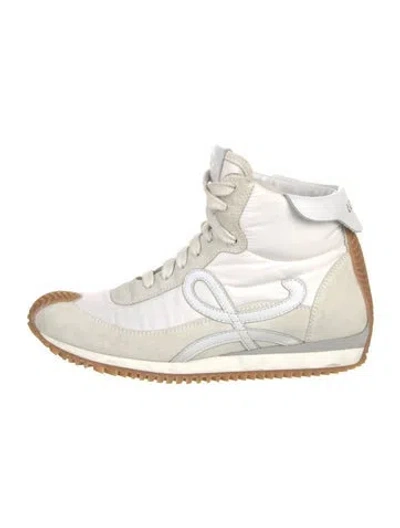 Pre-owned Loewe Suede Colorblock Pattern Wedge Sneakers In White