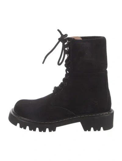 Pre-owned Loewe Suede Combat Boots In Black