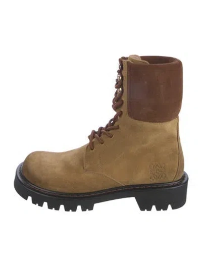 Pre-owned Loewe Suede Combat Boots In Brown