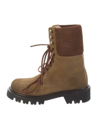 Pre-owned Loewe Suede Combat Boots In Neutral