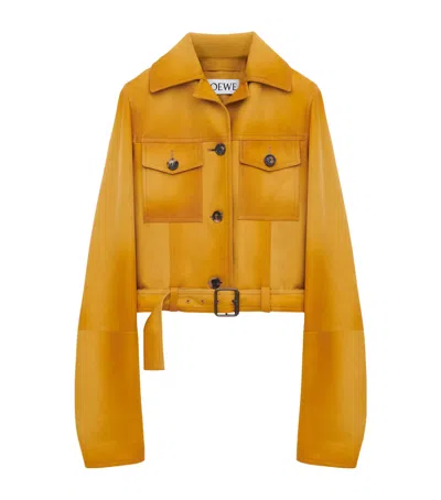 Loewe Suede Cropped Jacket In Yellow
