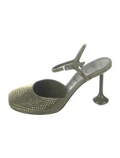 Pre-owned Loewe Suede Crystal Embellishments Pumps In Green