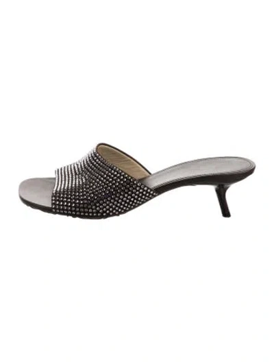 Pre-owned Loewe Suede Crystal Embellishments Slides In Brown