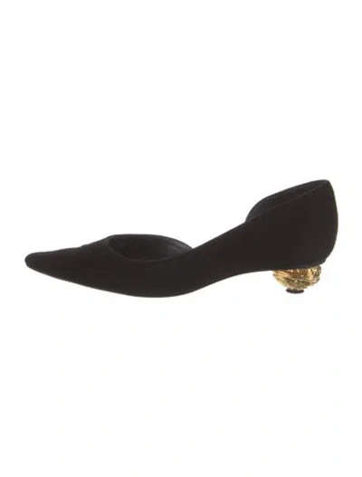 Pre-owned Loewe Suede D'orsay Flats In Black