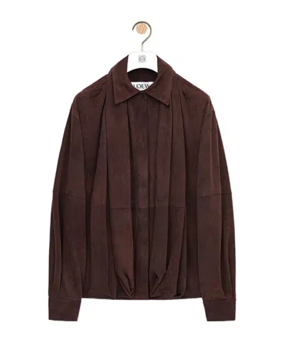 Loewe Suede Draped Shirt In Brown