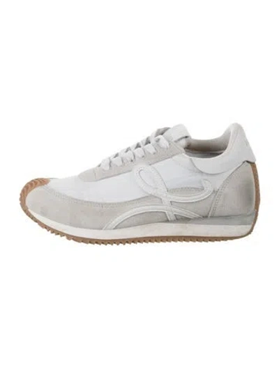 Pre-owned Loewe Suede Embroidered Accent Athletic Sneakers In White