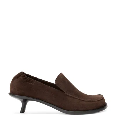 Loewe Suede Flex Heeled Loafers 45 In Brown