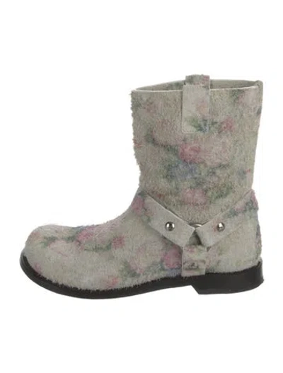 Pre-owned Loewe Suede Floral Print Moto Boots In Multicolor