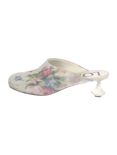 Pre-owned Loewe Suede Floral Print Mules In Neutral