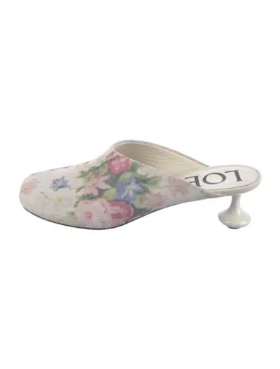 Pre-owned Loewe Suede Floral Print Mules In Neutrals