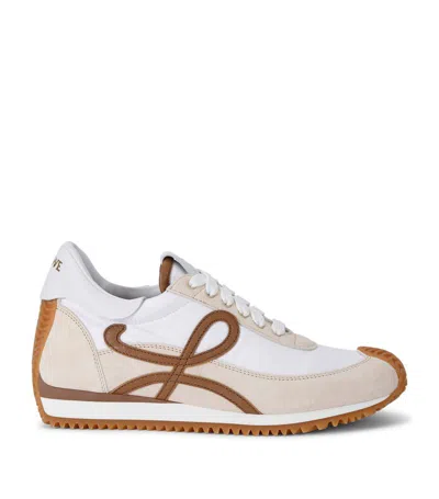 Loewe Flow Runner 2.0 Sneakers In White/brown Nylon And Suede Women In Animal Print