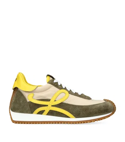 Loewe Suede Flow Runner Sneakers In Green