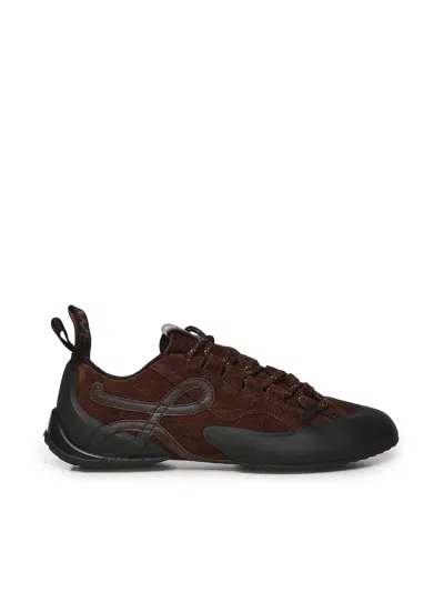 Loewe Grip Panelled Suede Sneakers In Brown
