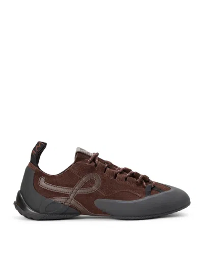 Loewe Grip Panelled Suede Sneakers In Brown
